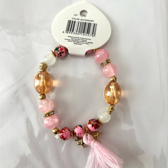 Bracelet unicorn tassel pink and golden NWT Fits up to 8 inch wrist - Picture 5 of 7